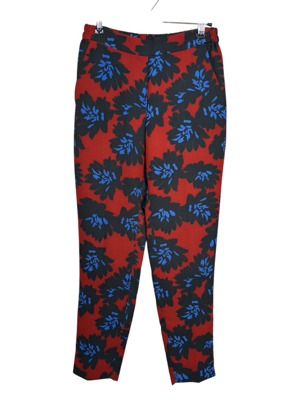 J. Crew Pants Womens 2 Red Firework Floral Tapered Pull On Elastic Waist Ankle